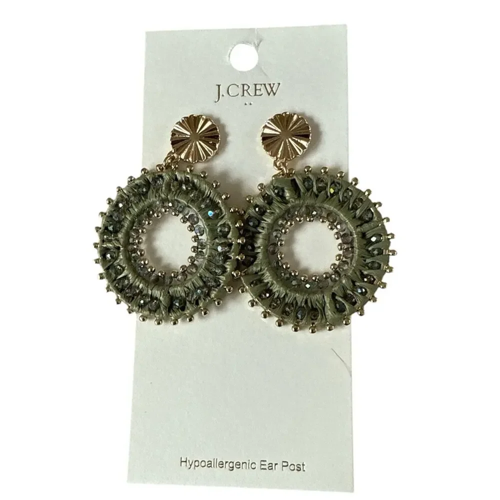 J. Crew Green Beaded circle earrings